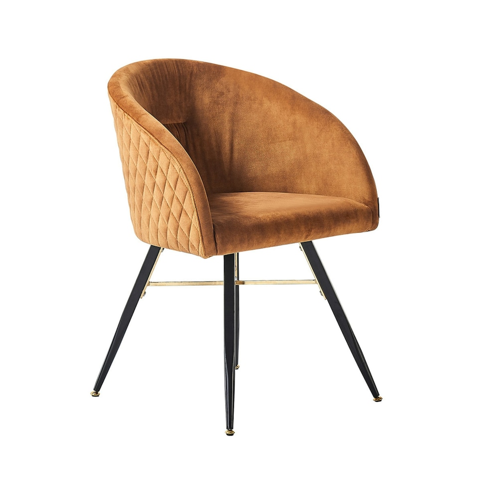 image 1 of Single Vittorio Velvet Dining Chair with Black Metal Legs, Quilted Design Modern Accent Chair | Yellow