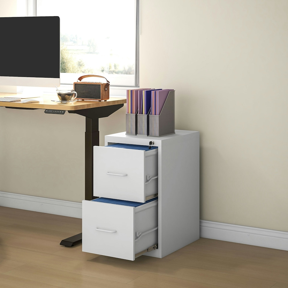 image 1 of HOMCOM 2 Drawer Filing Cabinet Steel File Cabinet for A4 Letter Size Cream
