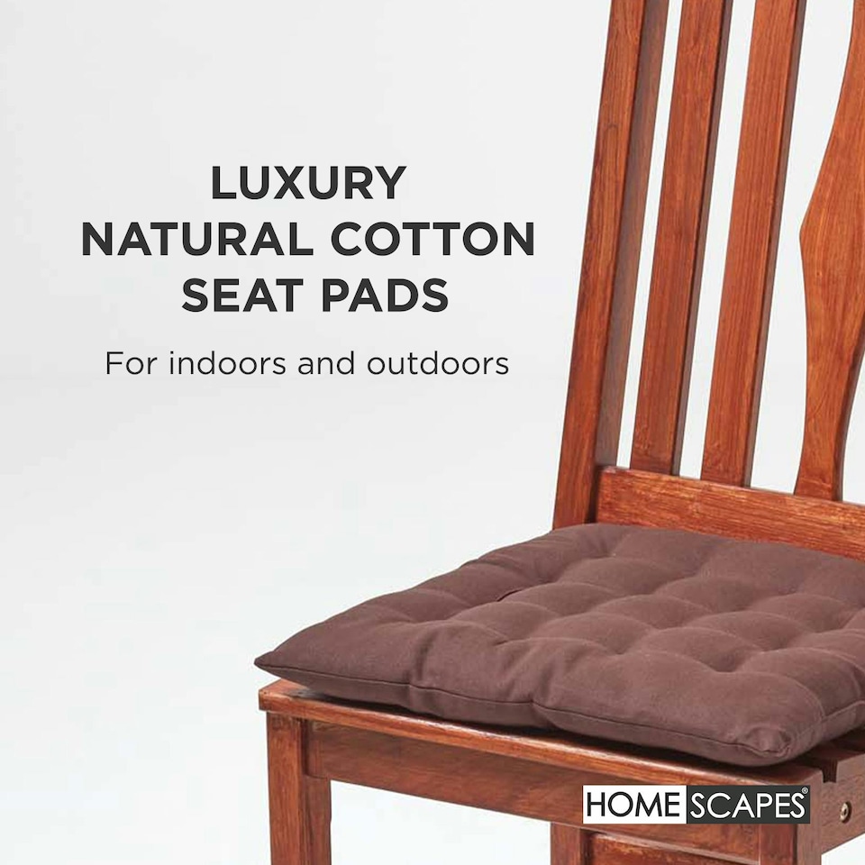 image 1 of Homescapes Seat Pad Luxury Cotton Indoor Outdoor Garden Dining Cushion | Brown | 40 x 40 cm | 1