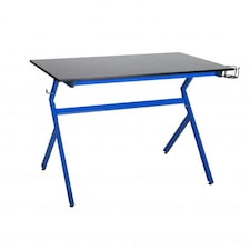 Blue Ergonomic PC Gaming Office Computer Desk with Headphone Hook