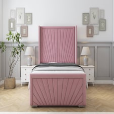 Sloomy Rutherford Pink Plush Bed Frame With 50" Upholstered Wingback Headboard 4'6 Double