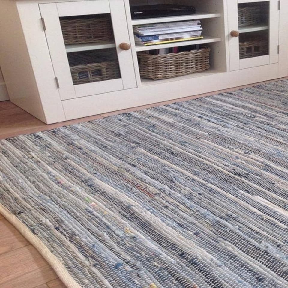 image 1 of DENIM Rug WashableFlat Weave Design - Cotton - L60 x W90 - Blue Blue