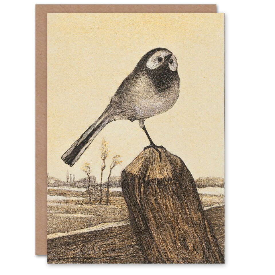 image 1 of Theo van Hoytema Art Card Wagtail Bird Perched on Pole