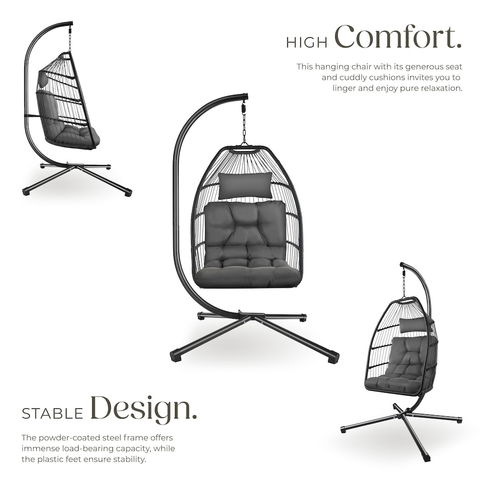 image 1 of Egg Chair Ariane with Swing Seat Frame, Thick Cushions and Protective Cover | Grey | dark grey | 1