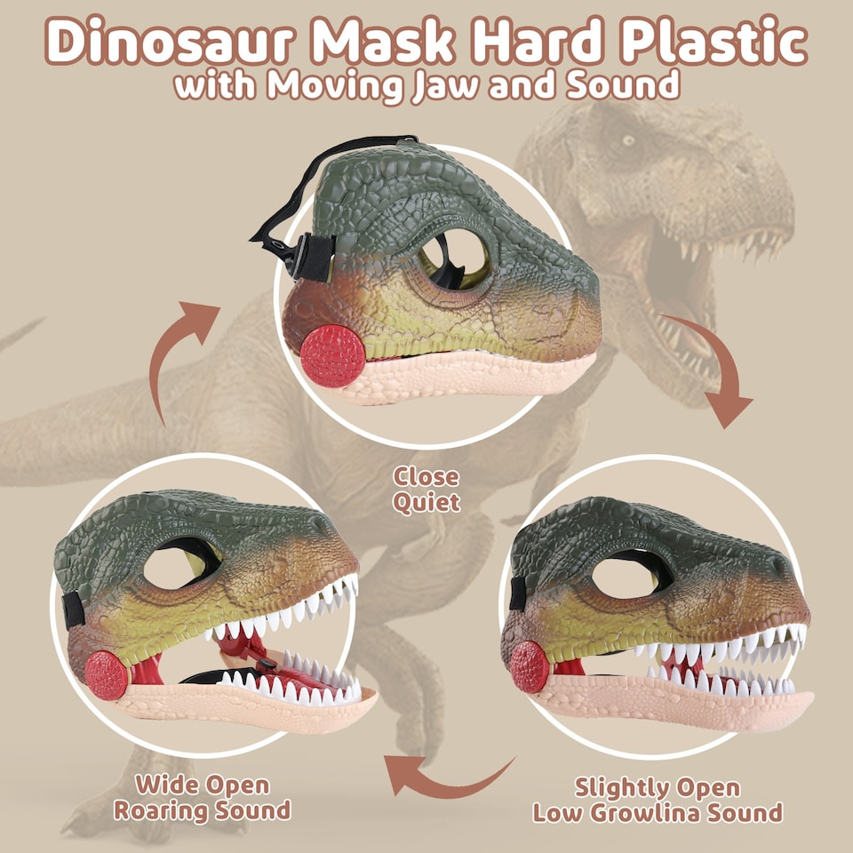 image 1 of Dinosaur Mask Dino Masks Moving Jaw Halloween Decorations Dinosaur Costume Mask Carrying Sound Effects