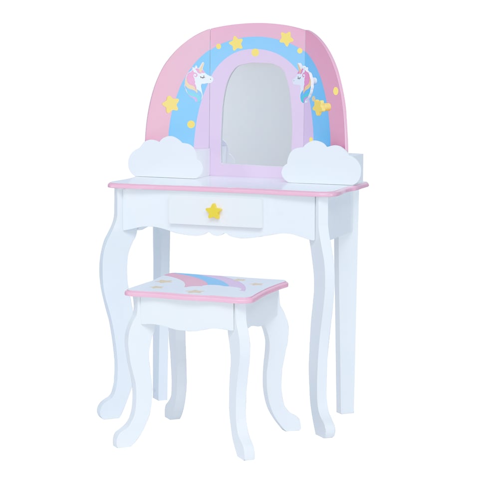 image 1 of Teamson Kids Play Vanity with Mirror, Pegs & Stool, Rainbow Unicorn