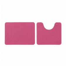 2 Piece Box Design Bath Mat Set Soft Absorbent Non-Slip Bathroom Mats | Pink | Fuchsia