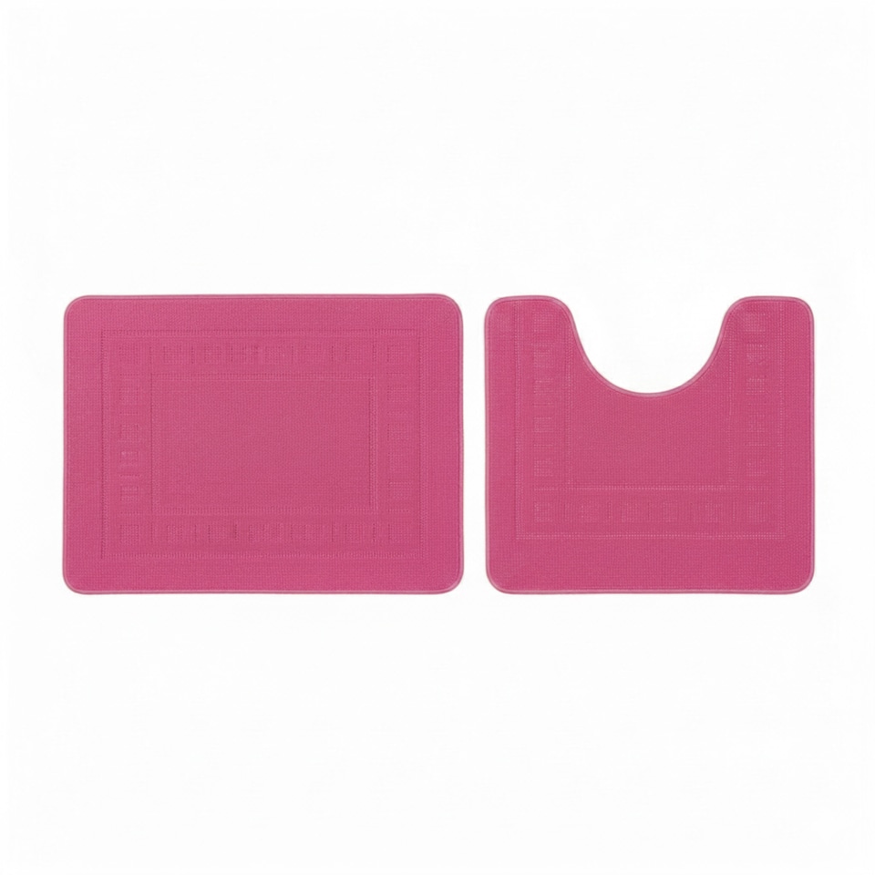 image 1 of 2 Piece Box Design Bath Mat Set Soft Absorbent Non-Slip Bathroom Mats | Pink | Fuchsia