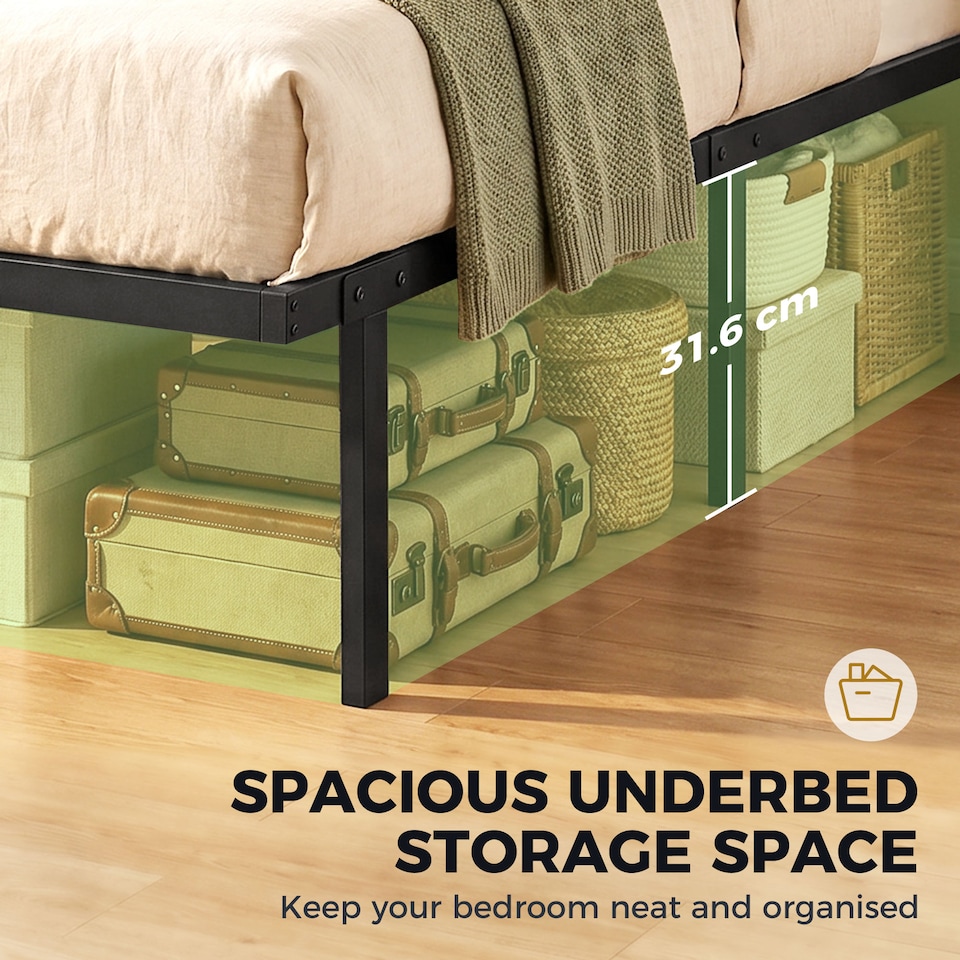 image 1 of HOMCOM 3ft Single Bed Frame with Underbed Storage, No Box Spring Needed