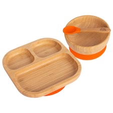 Tiny Dining Children's Bamboo Suction Dinner Set - Orange