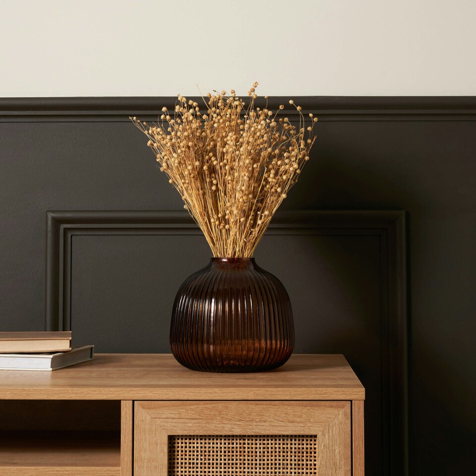 image 1 of BHS Cognac Ribbed Glass Vase, Amber