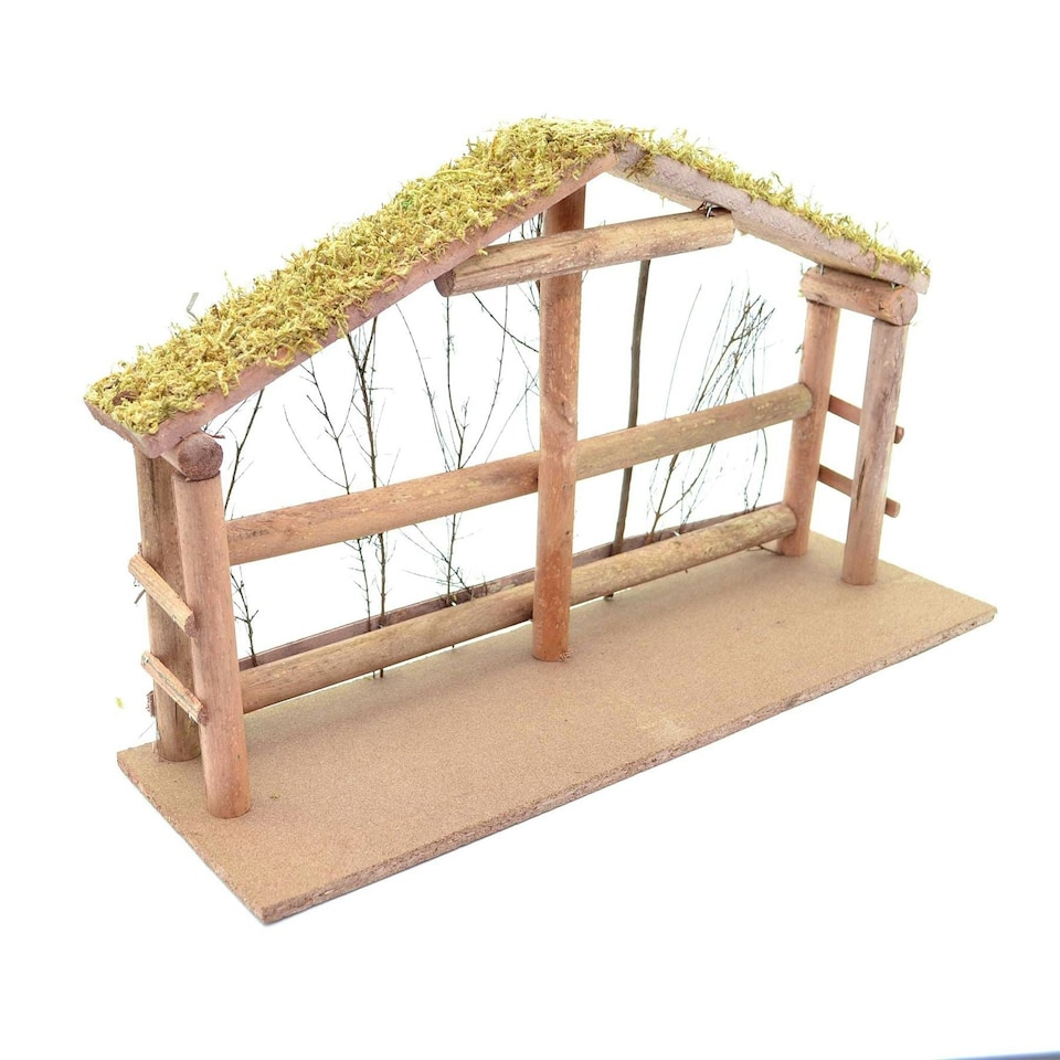 image 1 of LARGE Handmade Nativity Scene Birth Jesus Christ Wooden Stable Figurine House Sculpture Christmas Decoration Xmas Décor, W