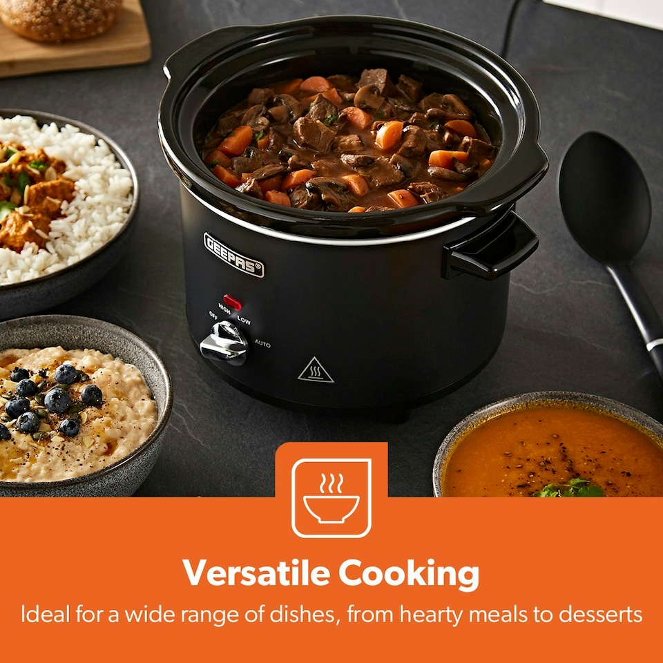 image 1 of GEEPAS 2.5 Litre Slow Cooker, Black