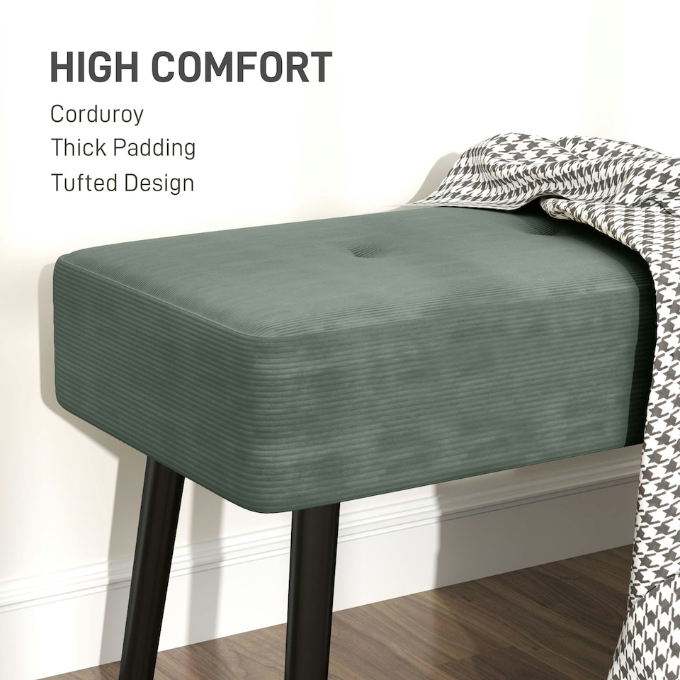 image 1 of HOMCOM End of Bed Bench w/ Thick Padding and Steel Legs for Entryway, Green