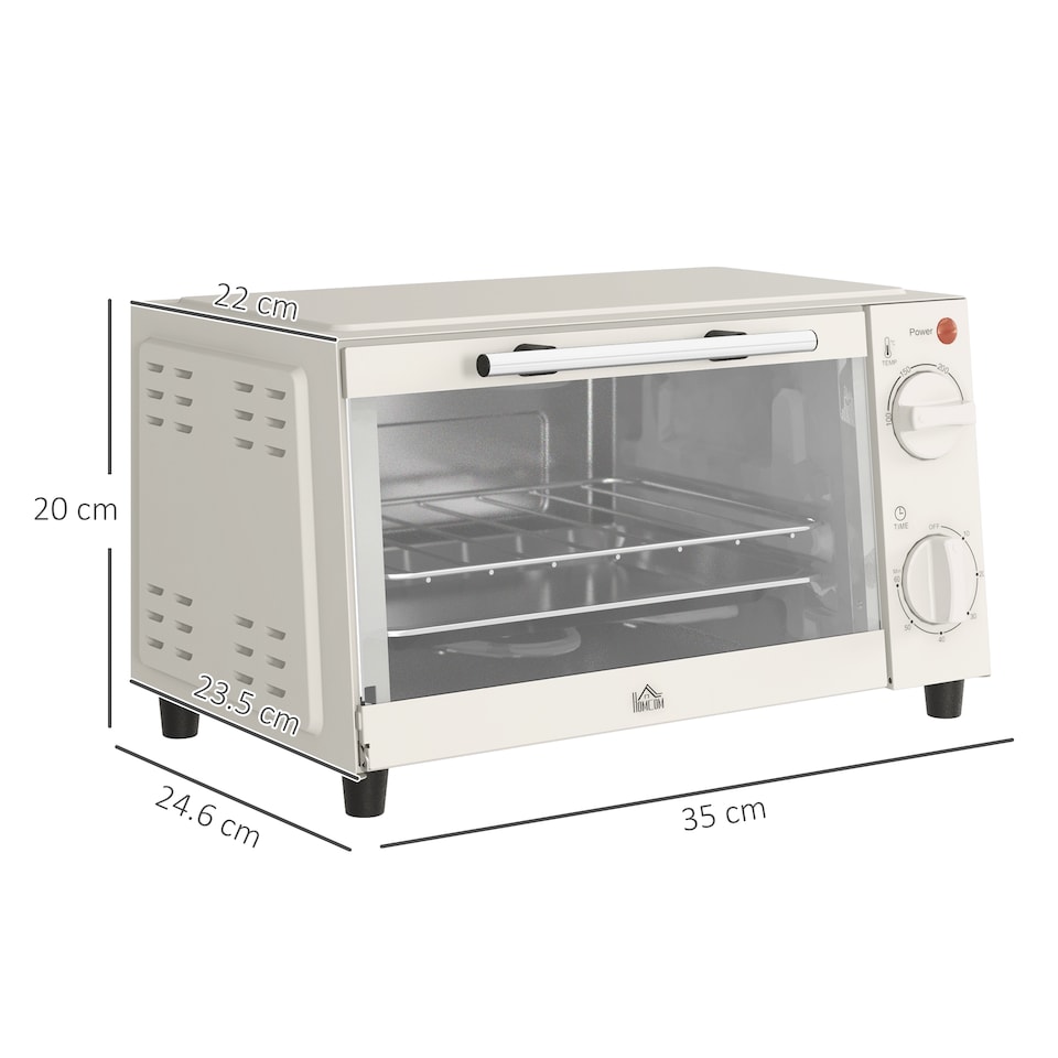 image 1 of HOMCOM Mini Oven, 9L Countertop Electric Grill, Toaster Oven with Adjustable Temperature, Timer, Dishwasher Safe Baking Tray and Wire Rack, 750W, Cream