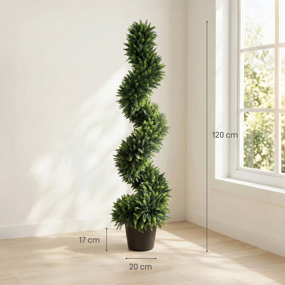 image 1 of Artificial Cypress Topiary Tree with 700 Leaves, Set of 2