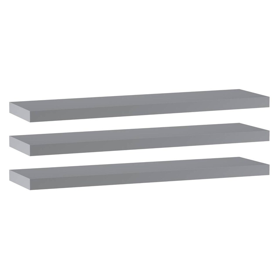 image 1 of Floating Wooden Wall Shelves - 90x23.5cm | Grey | Grey & Set of 3 | 3