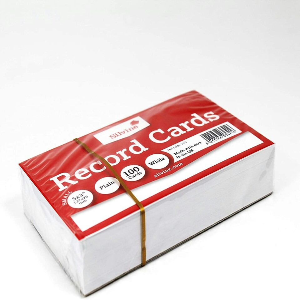 image 1 of Pack of 100 Plain White Record Cards 5x3" (127 x 76mm)