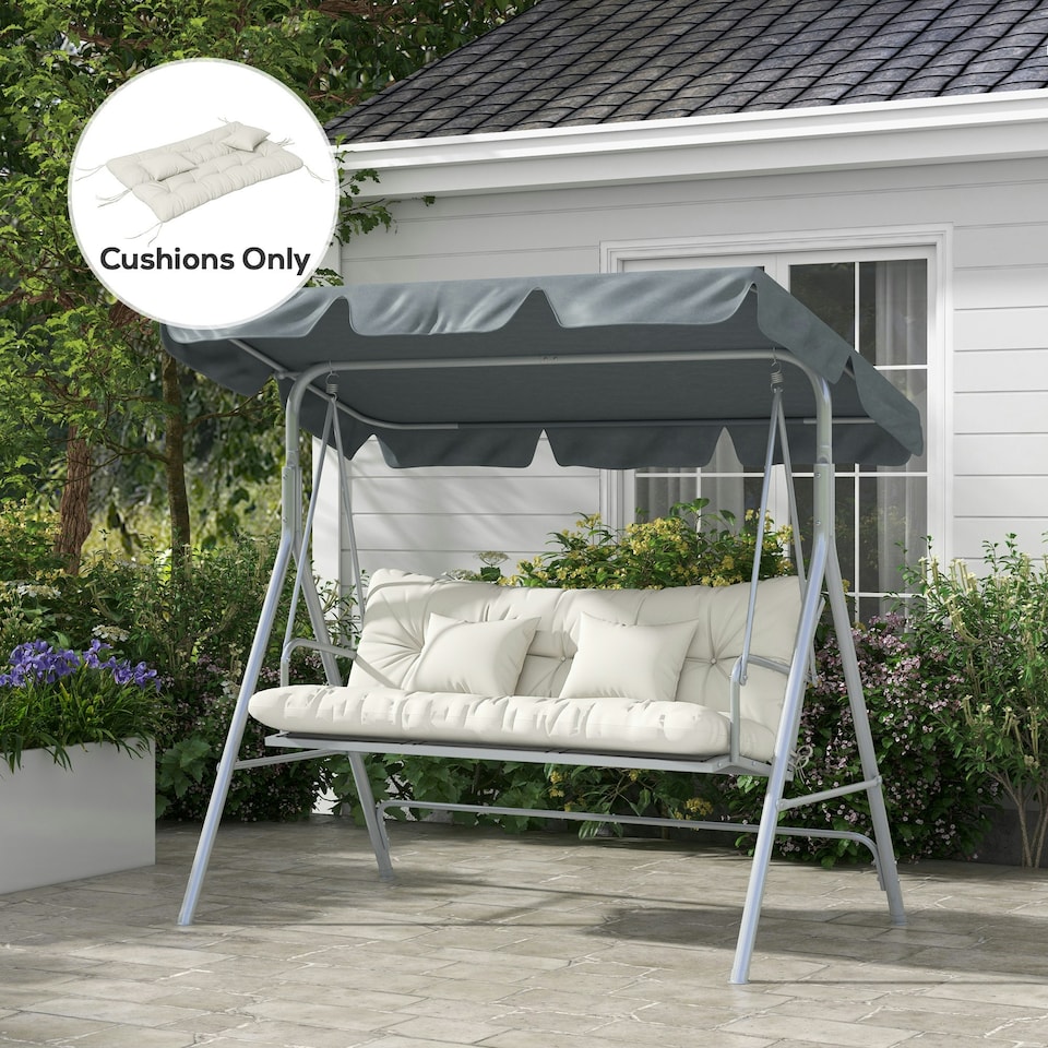 image 1 of Outsunny Outdoor Seat Cushions Back Cushion with 2 Pillows, Water Repellent Seat Pads for 3-Seater Chair, Swing, Sofa 