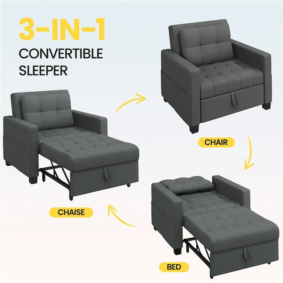 image 1 of Yaheetech 3-in-1 Tufted Sleep Bed with Adjustable Backrest Dark Grey