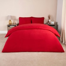 OHS Soft Teddy Fleece Duvet Cover and Pillowcase Set, King - Red