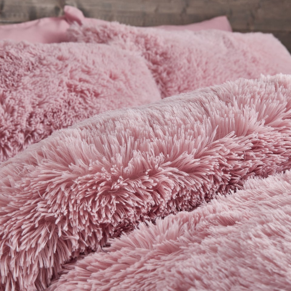 image 1 of Cuddly Deep Pile Faux Fur Duvet Cover Set | Pink | Blush Pink