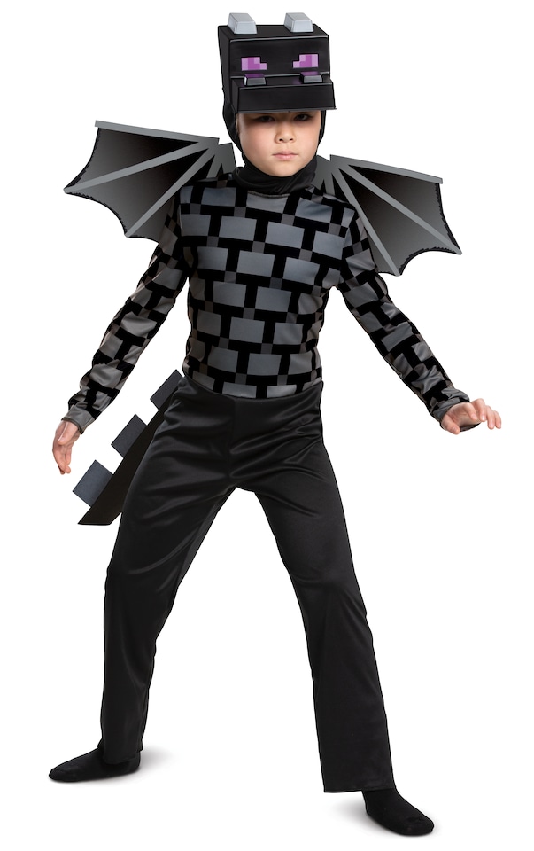image 1 of Minecraft Ender Dragon Costume – Boys Officially Licensed 2-Piece Fancy Dress Outfit, Black, Ages 5-10