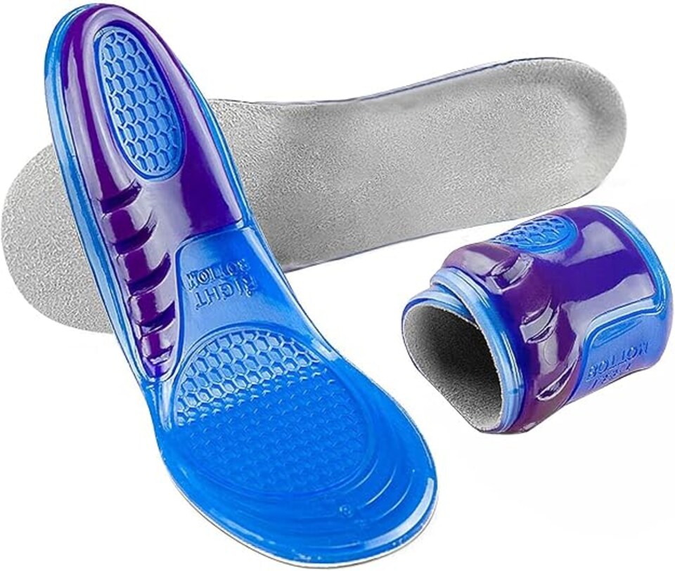 image 1 of Pair Men Gel Insoles 8-12 UK Size Cushioning Silicone Orthotic Shoe Insert Insole For Arch Heel Pain Comfort Support & Flat Feet
