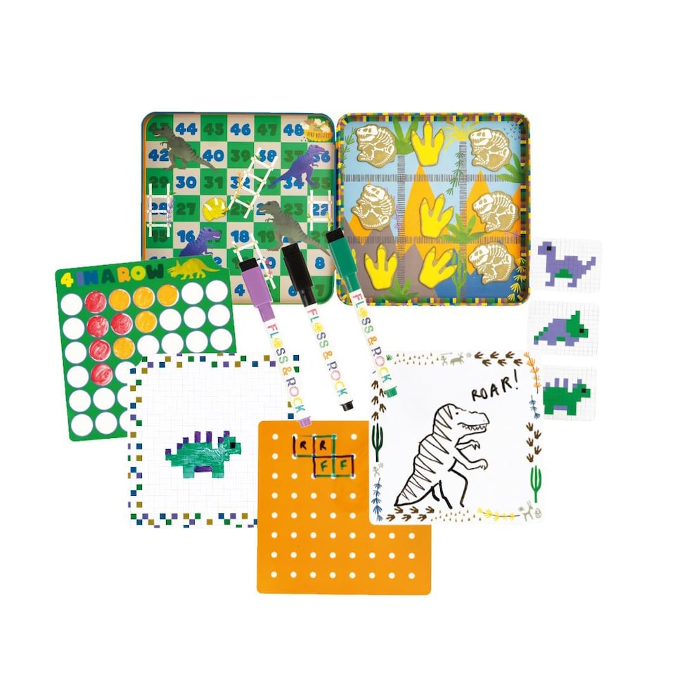 image 1 of Floss & Rock Magnetic Fun & Games Travel Activity Tin - Dinosaur