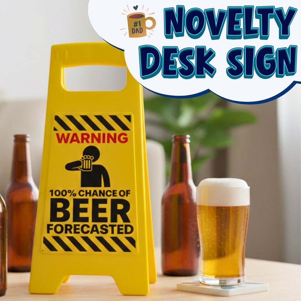 image 1 of 100 Chance of Beer Forecasted Warning Sign - Novelty Gift Idea for Men, Funny Present for Dad, Home Bar Accessories
