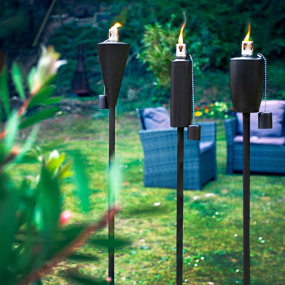 image 1 of Harbour Housewares Metal Cone Garden Fire Torches - 1.46m - Black - Pack of 2
