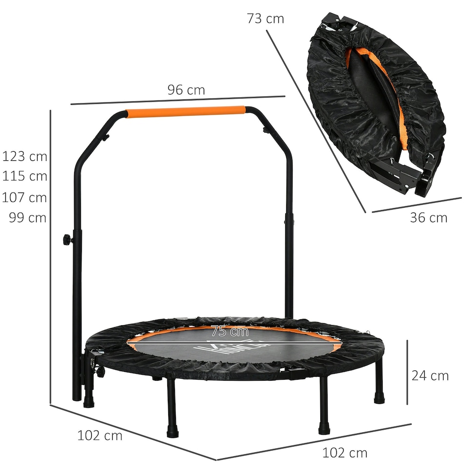 image 1 of HOMCOM 40" Foldable Mini Fitness Trampoline w/ Foam Handle, Orange