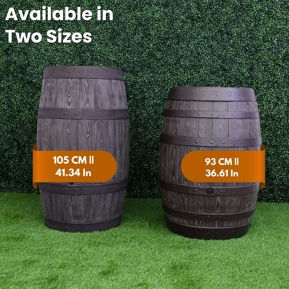 image 1 of Water Butt Kit with Tap, Diverter & Bio Cleaner – Rainwater Collector for Garden, Balcony & Terrace – Durable Plastic Water Storage Tank | Brown | 250L