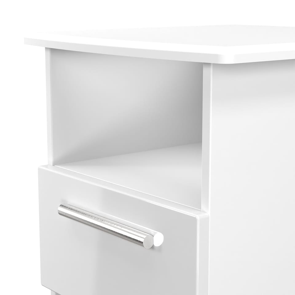image 1 of Windsor Bottom Drawer Lamp Table in White Gloss & White Matt (Ready Assembled) | White | White Gloss & White Matt