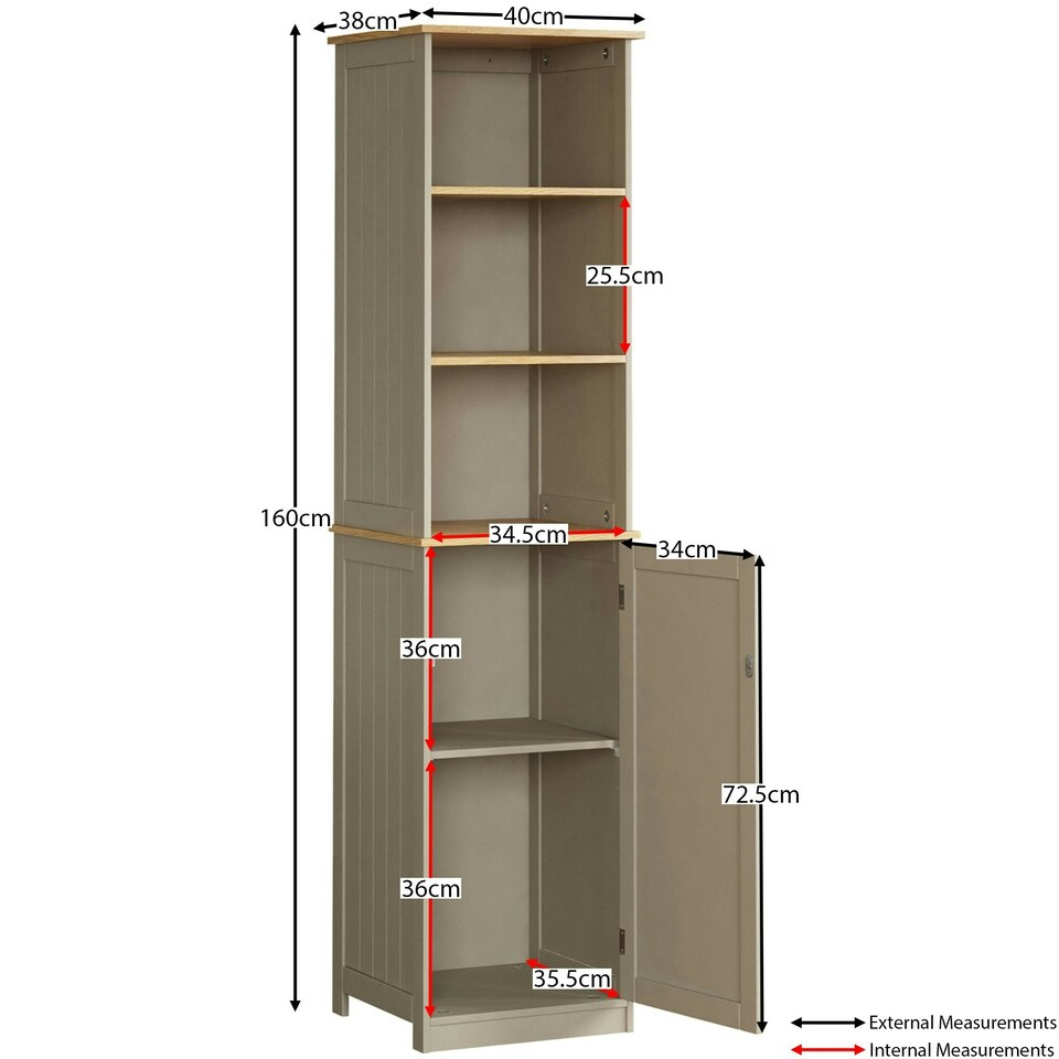 image 1 of Bath Vida Priano 1 Door 2 Shelf Tall Bathroom Cabient, Grey & Oak