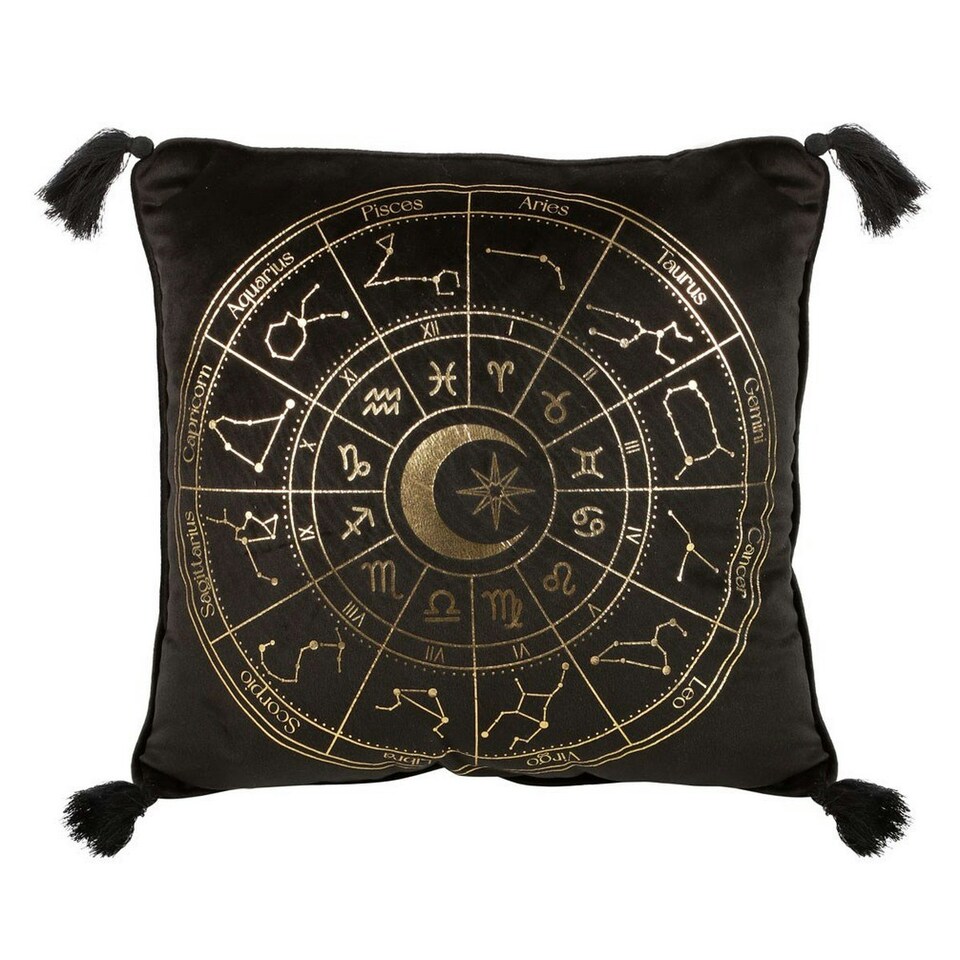 image 1 of Something Different Astrology Wheel Square Cushion - Black/Gold - One Size