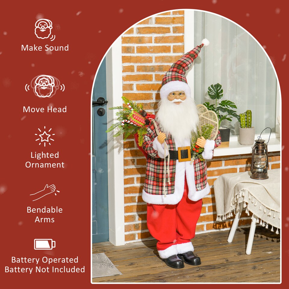 image 1 of HOMCOM 133cm Tall Animated Santa Claus, Sound Activated Christmas Decoration with Light Up Ornament, Laughing Effect and Festive Music for Party
