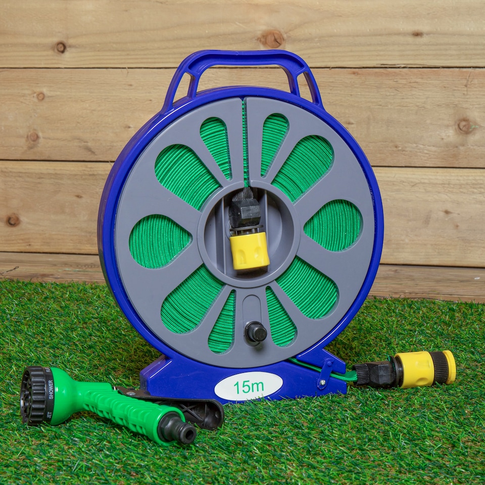 image 1 of Green Blade Flat Hose with Spray Gun - 15m - Green