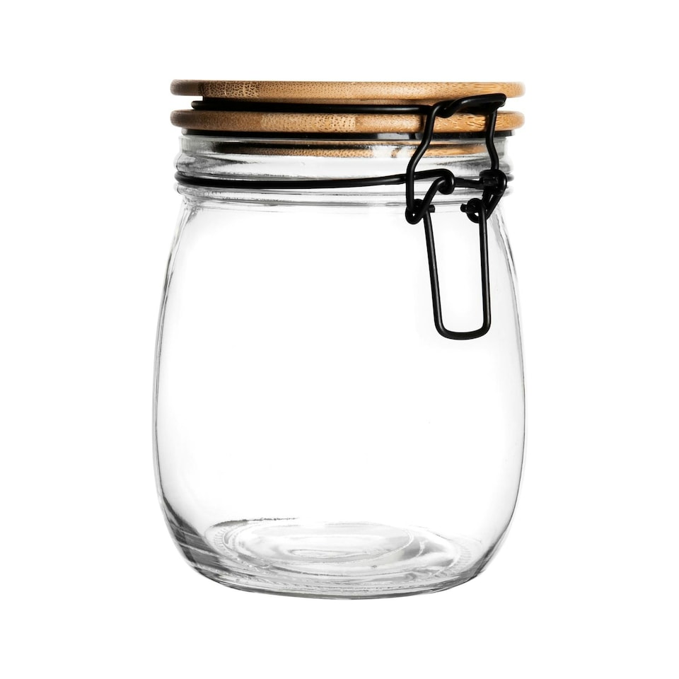 image 1 of Argon Tableware Wooden Clip Lid Storage Jar - 750ml - Black Seal