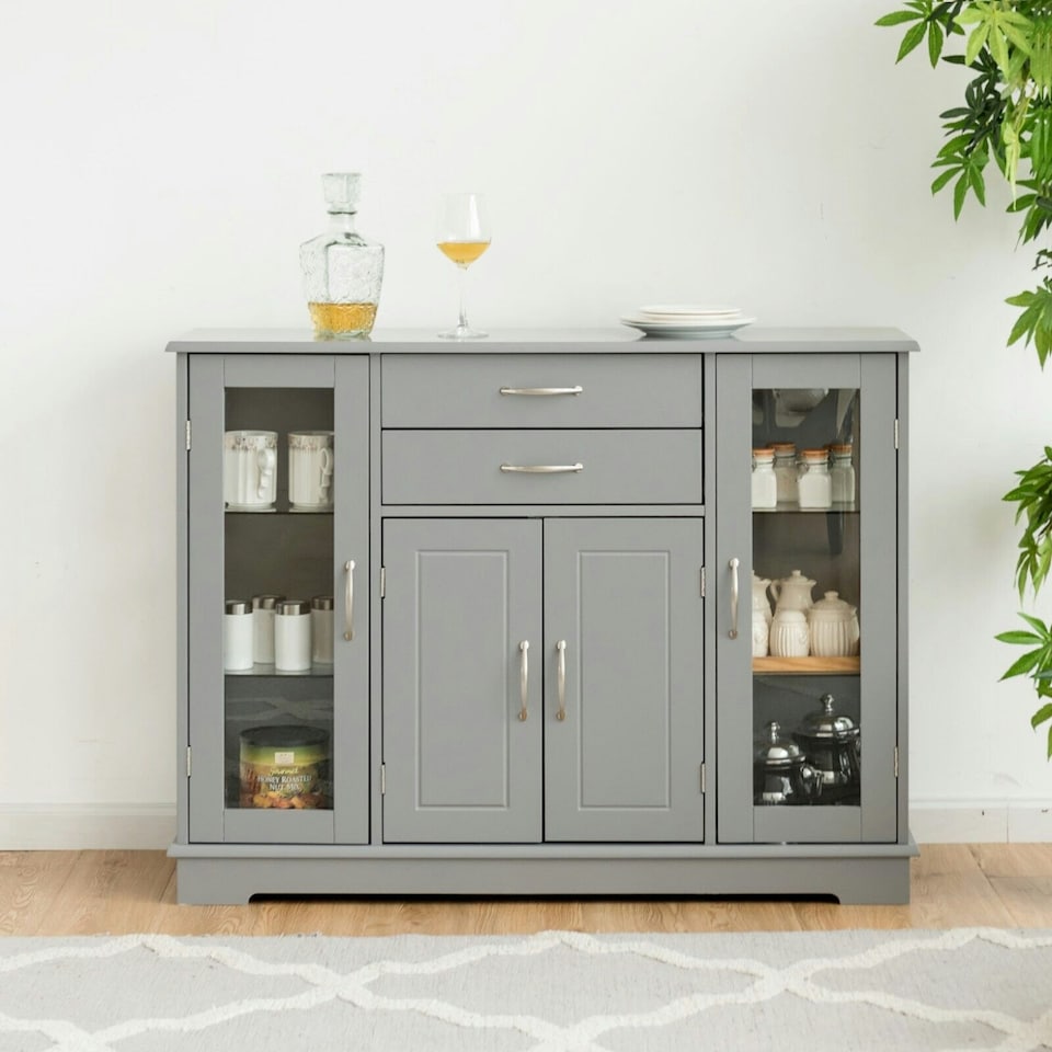 image 1 of COSTWAY Kitchen Buffet Sideboard Storage Cupboard Grey Grey