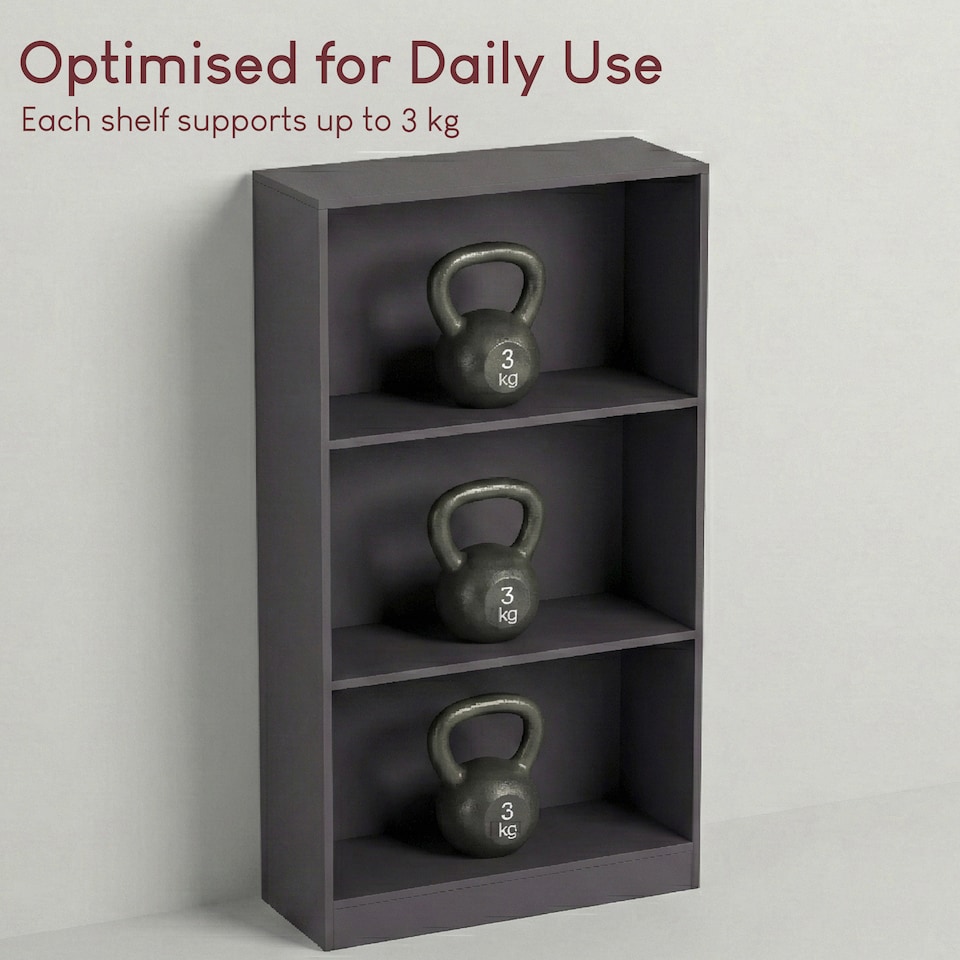 image 1 of Vida Designs Cambridge 3 Tier Medium Bookcase Display Storage, Grey