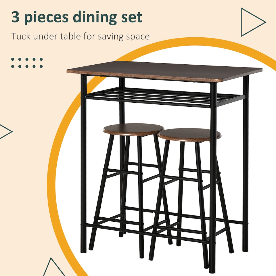 image 1 of HOMCOM 3-Piece Dining Set with 2 Matching Chairs and 1 Table Black and Oak