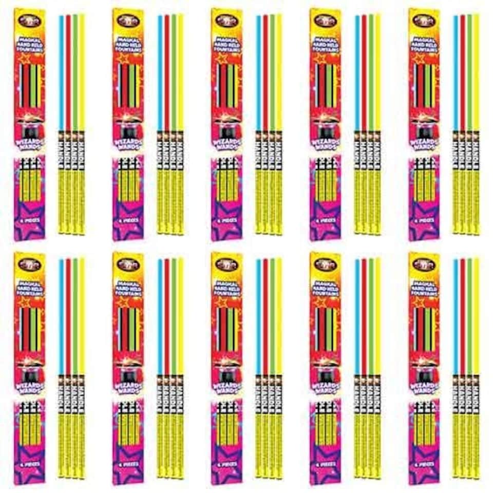 Wizards Wands Hand-Held Assorted Colour Fountain Sparklers 44cm - 50 Packs of 4 Multi