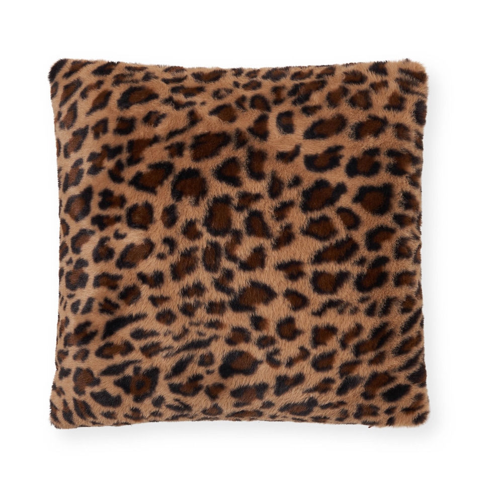 image 1 of BHS Leopard Print Fleece Cushion, Brown