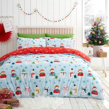 Fusion Christmas Snowman Duvet Cover Set Duck Egg
