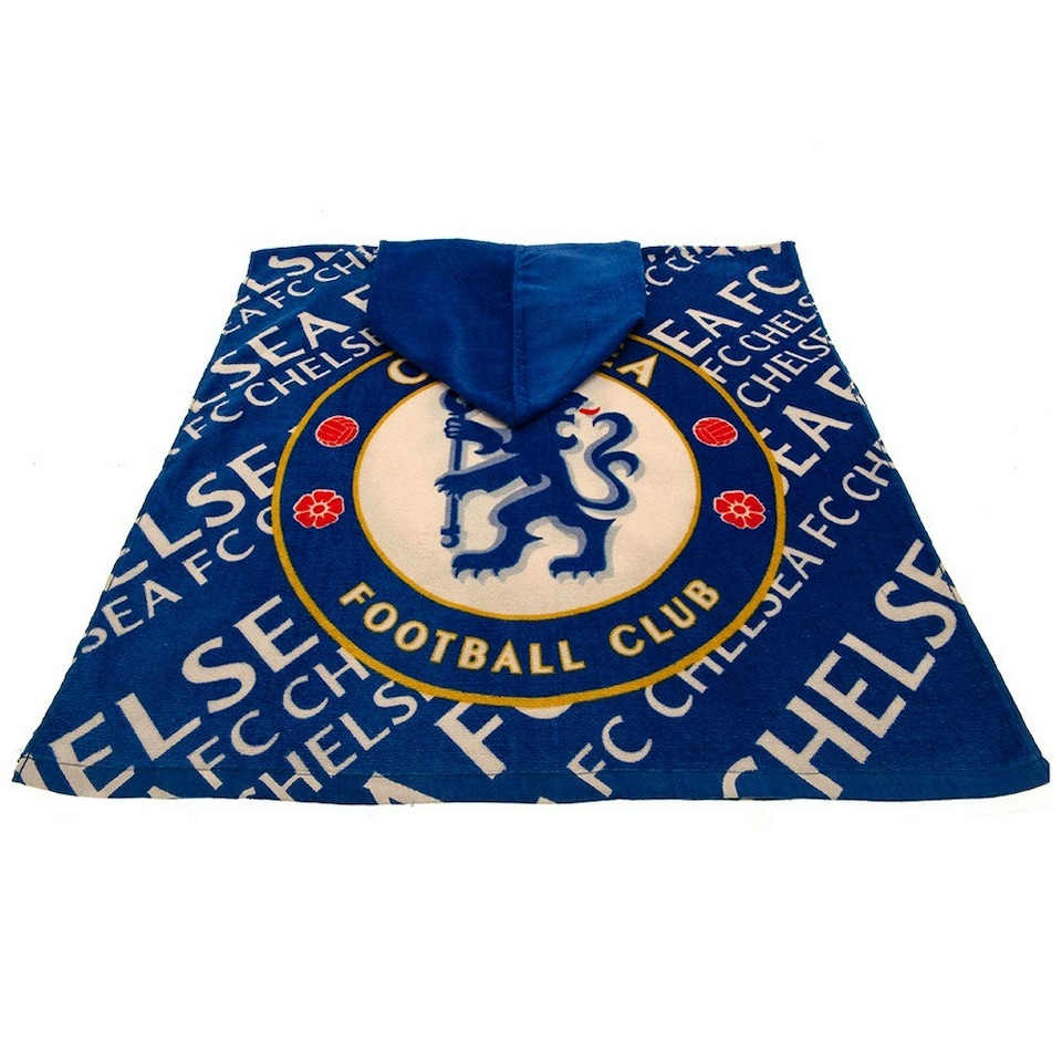 image 1 of Chelsea FC Childrens/Kids Towelling Hooded Poncho - Royal Blue/White - One Size