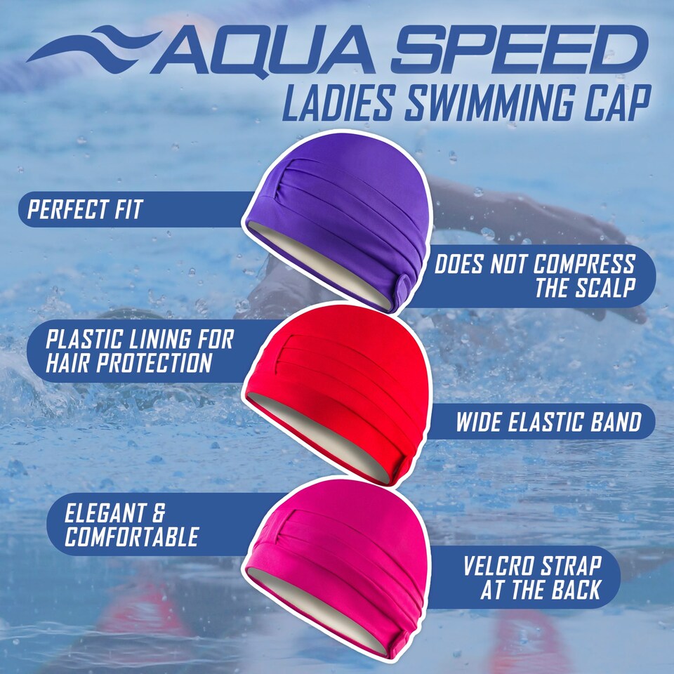 image 1 of Ladies Comfortable Fabric Swimming Cap | Turban Style Lightweight Swim Cap | Black | Black | One Size | 1