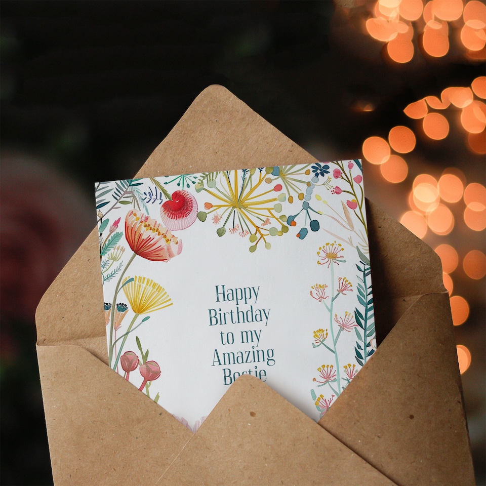 image 1 of Greeting Card To My Amazing Bestie Floral Flowers Bright Sweet