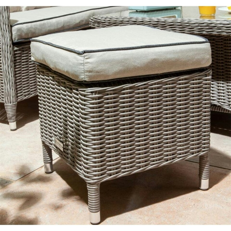 image 1 of 6 Seater Natural Stone Compact Rattan Weave Corner Dining Garden Furniture Set - With Stools