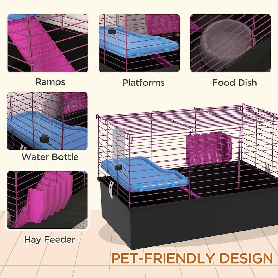 image 1 of PawHut Small Animal Cage, Rabbit Guinea Pig Hutch, Pet Playhouse